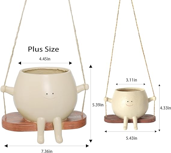 UMESONG Macetero de tamaño grande con cara oscilante, macetero con cabeza colgante para plantas de interior y exterior, para cadena de perlas, macetas de resina viva, ideas de regalo para agradecimiento a madres y profesores, Navidad