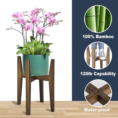 OERGKE Verstellbarer Pflanzenständer, Bambus, Mid-Century Modern, Zimmerpflanzenständer, Eck-Blumenhalter für Wohnzimmer, passend für 20,3 bis 30,5 cm Töpfe, (Topf und Pflanze nicht im Lieferumfang enthalten) (Walnuss, 1 Packung) 