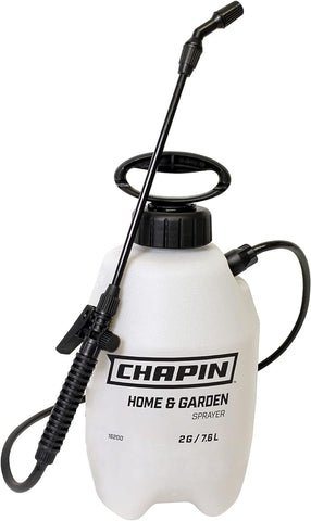 Chapin 16200 Rociador de bomba de jardín fabricado en EE. UU. de 2 galones con mango ergonómico, cierre de gatillo, boquilla cónica ajustable y filtro en el tanque, para rociar malezas, insectos, fertilizantes, blanco translúcido 