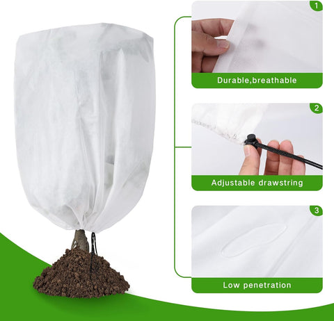 Garutom Paquete de 2 cubiertas para plantas protección contra congelación 48" x 72" 2.2 oz, cubierta de árbol con cordón para plantas de exterior, arbustos en macetas de invierno 