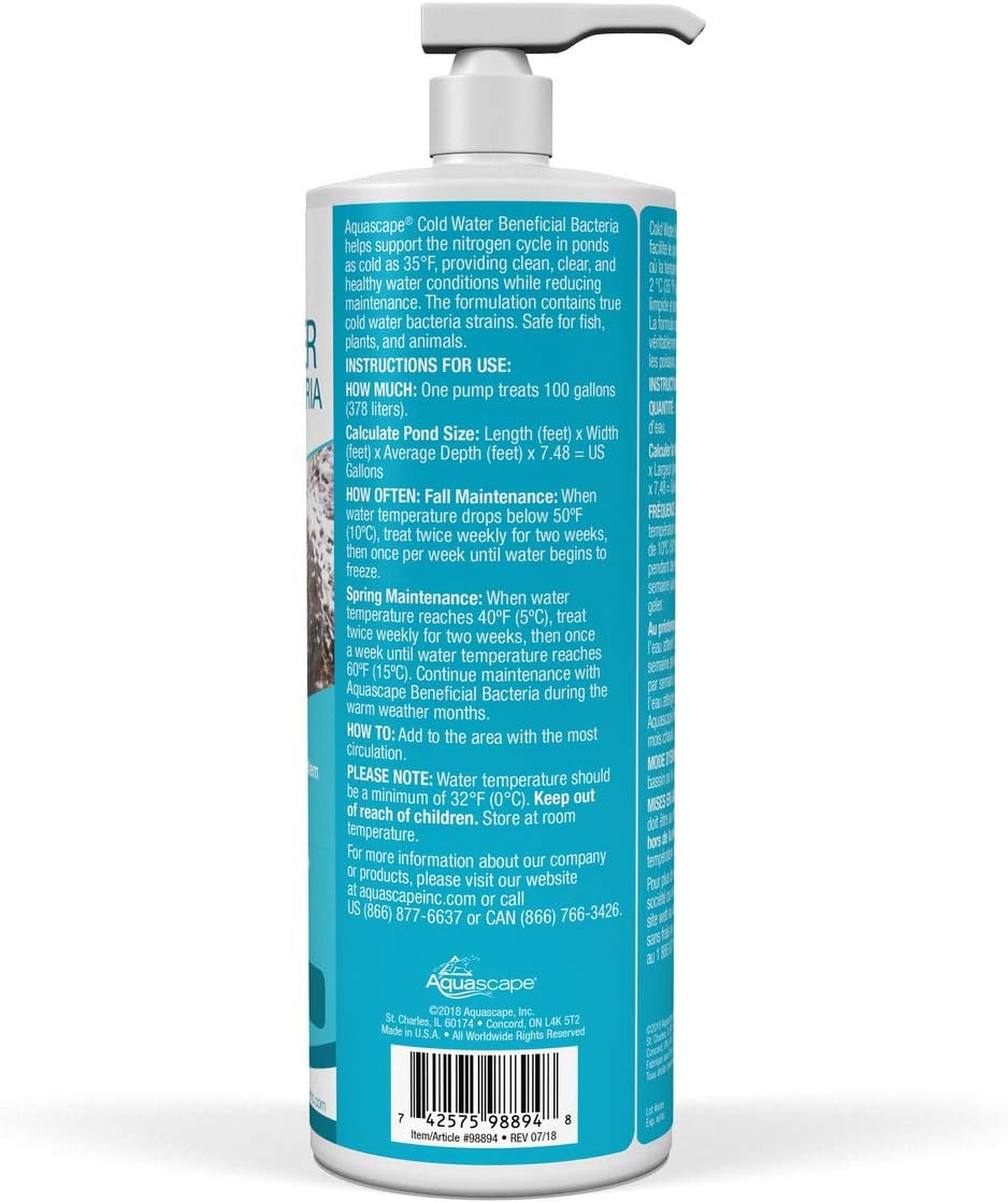 Aquascape 98894 Cold Water Beneficial Bacteria for Pond and Water Features, 32-Ounce