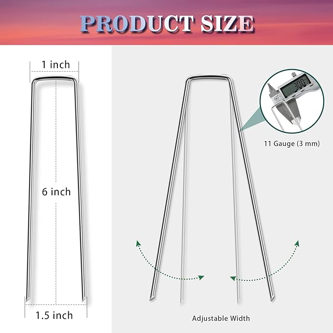 Gtongoko Grapas de paisaje galvanizadas de 6 pulgadas, paquete de 120, clavijas de césped antioxidantes de calibre 11, estacas de jardín para tela de barrera contra malezas 