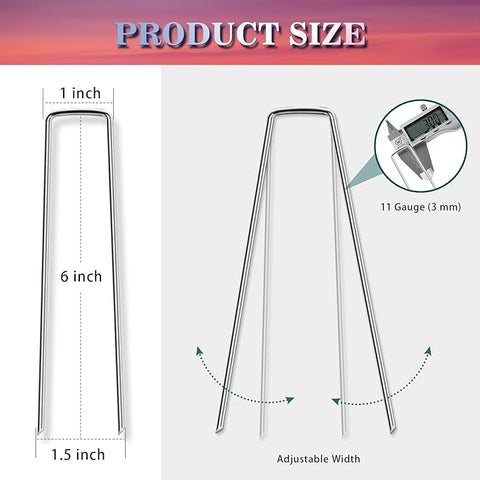 Gtongoko Grapas de paisaje galvanizadas de 6 pulgadas, paquete de 120, clavijas de césped antioxidantes de calibre 11, estacas de jardín para tela de barrera contra malezas 