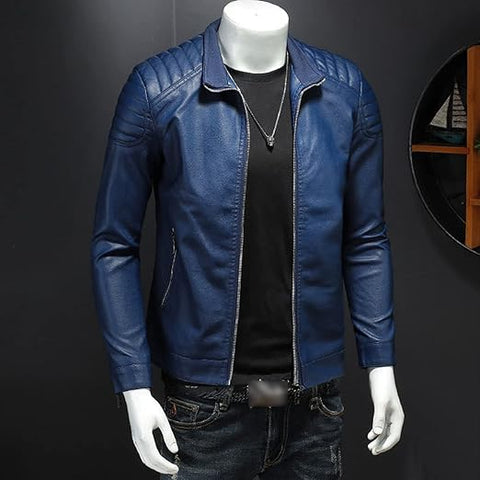 Maiyifu-GJ Mens Faux Leather Motorcycle Jacket Lightweight Slim Fit Stand Collar PU Coat Vintage Zip Up Casual Biker Jackets