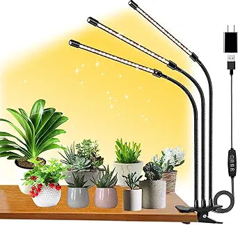 FRGROW Grow Lights for Indoor Plants Full Spectrum, Plant Lights for Indoor Growing, 3000k/5000k/660nm Plant Grow Lamps, Clip on Plant Lamp with White Red LEDs, Timer Setting,10-Level Dimmable 3-Head