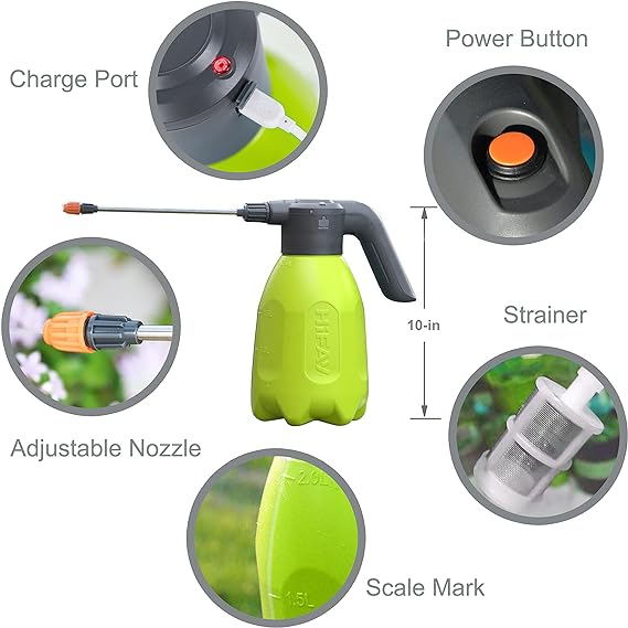 HIFAY ES2-PRO Botella pulverizadora eléctrica de 2 l/0,5 galones, pulverizador con batería recargable, 60 botellas con una sola carga, pulverizador automático para plantas, pulverizador de bomba, regadera interior para plantas 
