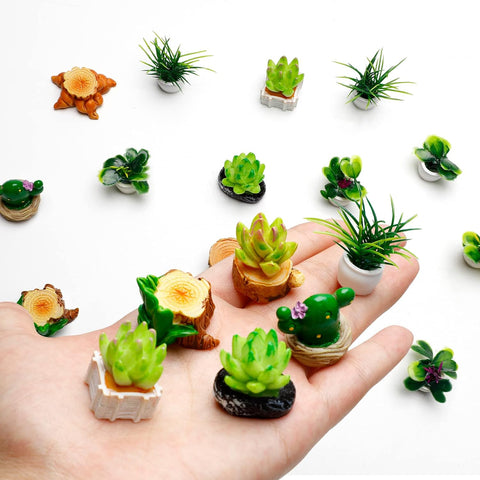 16 Uds. Accesorios de plantas de casa en miniatura, Mini plantas en macetas, planta bonsái para Mini jardín, decoración verde falsa para niños y niñas 