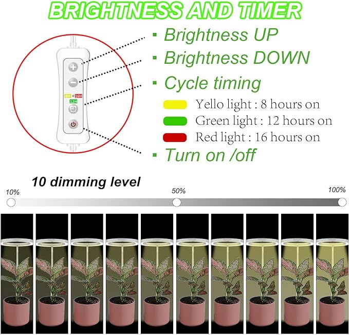 Plant Grow Light,yadoker LED Growing Light Full Spectrum for Indoor Plants,Height Adjustable, Automatic Timer, 5V Low Safe Voltage,Idea for Small Plant Light