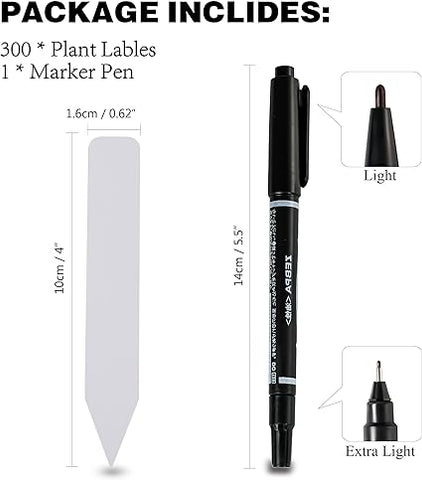 Plant Labels 4 Inch 300Pcs Plastic Plant Name Tags for Seedlings Garden Labels Markers Nursery Plant Tags Seed Labels Plant Label Stakes with Permanet Marking Pen Plant Markers for Outdoor Garden