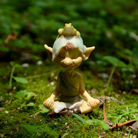 Top Collection Jardín de hadas en miniatura y terrario Pixie meditando con estatuilla de rana