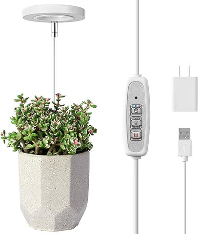 LORDEM Luz de cultivo, luz LED de espectro completo para plantas de interior, lámpara de crecimiento ajustable en altura con temporizador de encendido/apagado automático 4/8/12H, 4 brillo regulable, ideal para plantas pequeñas 