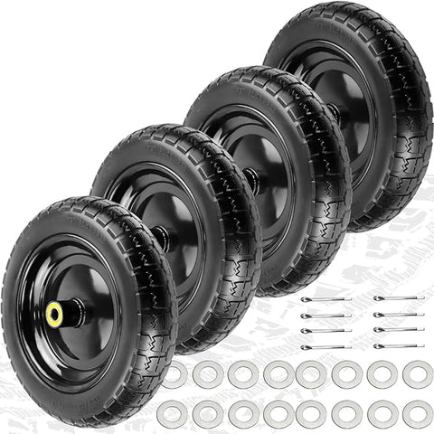 Upgraded 13" Flat Free Wheels Replacement for GOR Garden Cart Tires and Wheels, 4.00-6 Solid Tires and Wheels with 5/8"Bearings, 13" No Flat Wheels for GOR Garden Carts/Hand Trucks/Garden Carts-4PCS