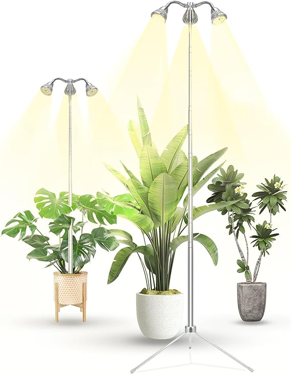 TAURUSY Grow Lights for Indoor Plants Full Spectrum with Detachable Tripod Stand, 10-55 Inches Height Adjustable Aluminum Alloy Indoor Plant Grow Lamp with Auto On/Off Timer Function
