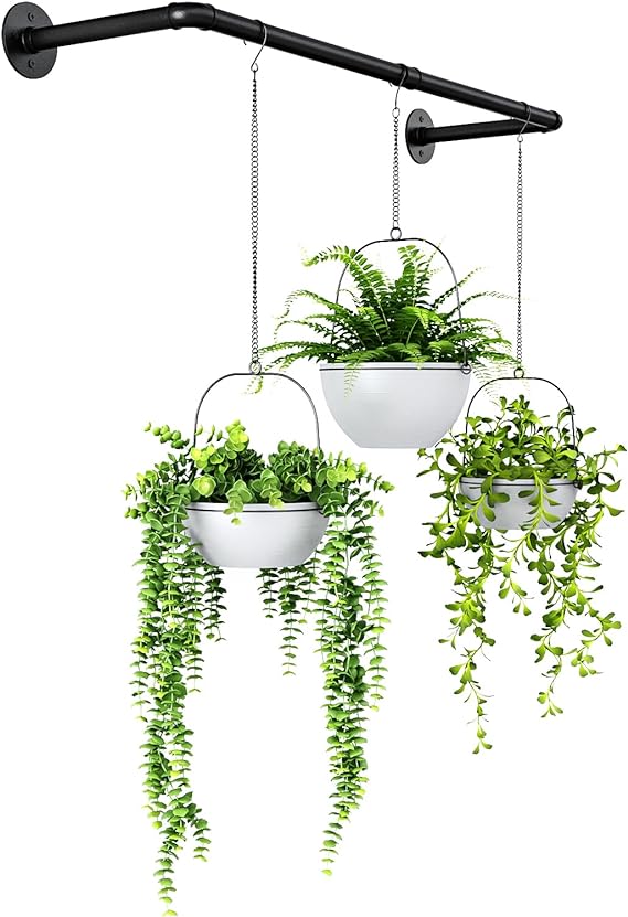 Bamworld Hanging Planters for Indoor Plants Hanging Plant Holder Plant Hanger Indoor Ceiling Window Plant Shelves Wall Mount Black Metal Rod Wall Decor for Living Room (Pot Chain&Plant Not Included)