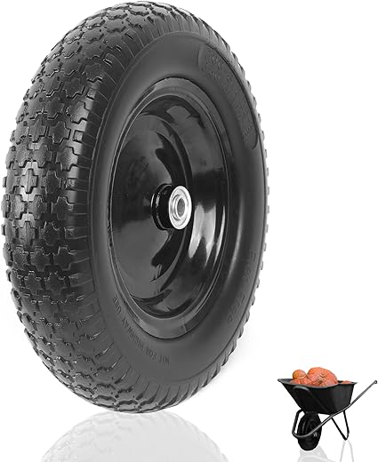 AR-PRO 4.80/4.00-8" Flat Free Tire - 14.5”D x 3.2”W Universal Solid Wheelbarrow Tire with 3” Hub and 5/8” Bearings – Extra Adapter kit includes 3/4” Ball Bearings, 1” and 1/2” Nylon Spacers