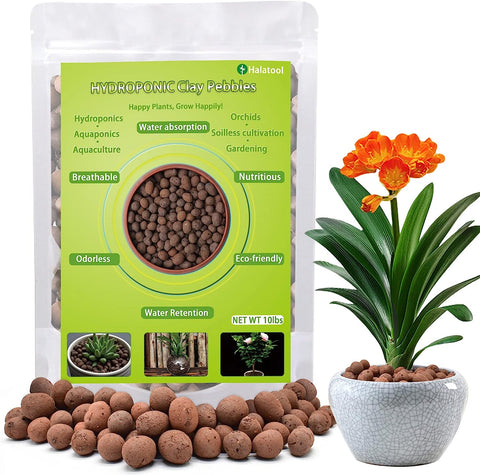 Halatool 10 LB Bio-Tonkiesel 4 mm-16 mm Leca für Pflanzen 100 % natürliche Hydroton-Tonkiesel für Hydrokultur-Anbau, Gartenarbeit, Orchideen, Entwässerung, Dekoration, Aquaponik 