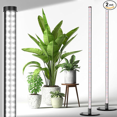 Porikg Paquete de 2 luces de cultivo para plantas de interior, 6000 K 243 luces LED para inicio de semillas con espectro completo, luz de planta de pie de 45 pulgadas de altura, 3 modos de interruptor para cobertura de área amplia en plantas de interior 