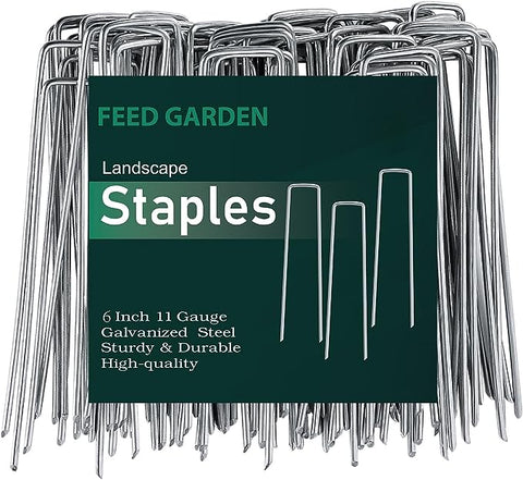 FEED GARDEN Galvanized Landscape Staples Christmas Stakes 6 Inch 50 Pack 11 Gauge Anti-Rust Garden Stakes Landscaping Fabric SOD Pins Yard Stakes for Christmas Decoration Weed Barrier Fabric