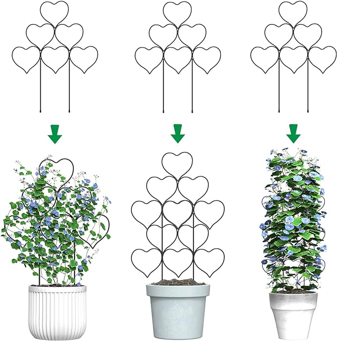 Ailibre Rankgitter für Kletterpflanzen im Innen- und Außenbereich, 3er-Pack, stapelbares Gartenspalier für Topfpflanzen, kleines Zimmerpflanzen-Spalier aus Metalldraht zur Unterstützung von Weinreben, Efeu, Blumenpflanzen (schwarz) 