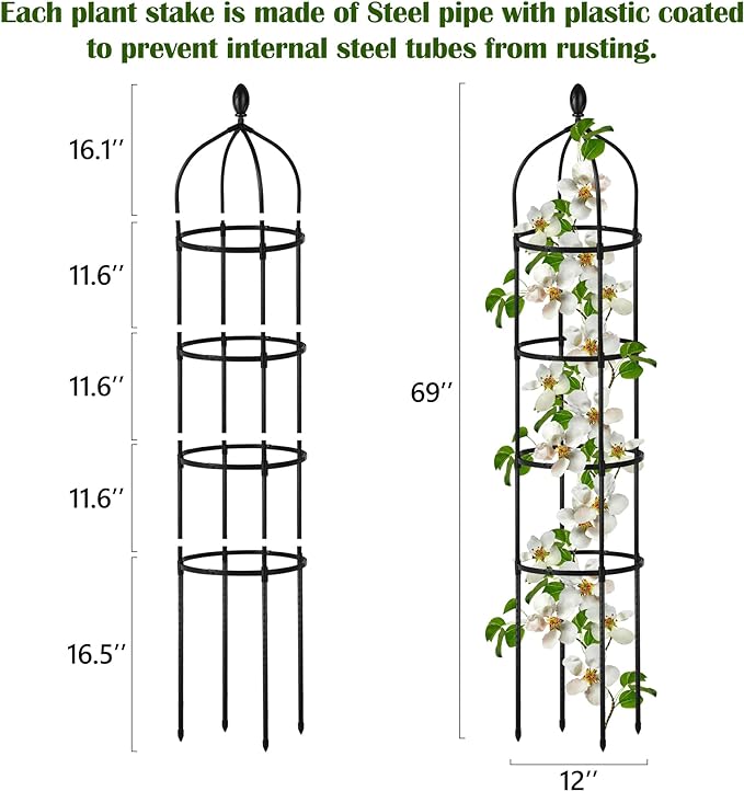 Garten-Obelisken-Spalier für Kletterpflanzen im Freien, 1,8 m, Rosenstrauch, rundes Spalier für Töpfe, rostfreies Metall, Pflanzen-Blumen-Spalier für Clematis, Weinrebe, Jasmin, Unterstützung für draußen und drinnen 