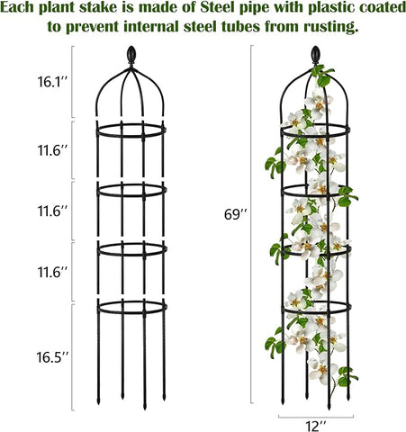 Garten-Obelisken-Spalier für Kletterpflanzen im Freien, 1,8 m, Rosenstrauch, rundes Spalier für Töpfe, rostfreies Metall, Pflanzen-Blumen-Spalier für Clematis, Weinrebe, Jasmin, Unterstützung für draußen und drinnen 