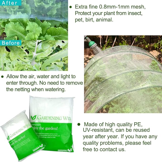 8Ft x 10Ft Mosquito Bug Insect Bird Fine Mesh Net Barrier Hunting Blind Garden Screen Netting for Protect Your Plant Fruits Flower