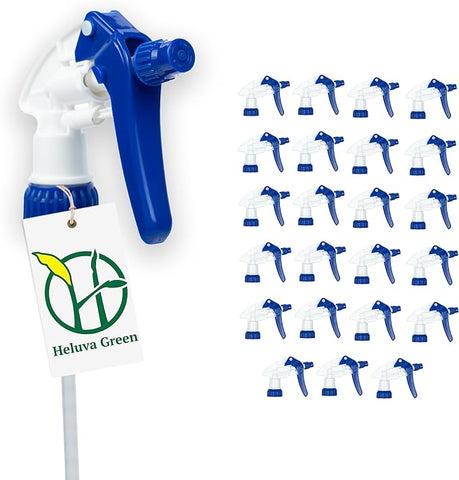 Heluva Green, 24 pack - Replacement Trigger Spray Nozzles Only, No Bottle Included – Heavy Duty, Industrial & Home Use, Universal Fit for 32oz, 16oz, 8oz Plastic & Glass Bottles, Blue