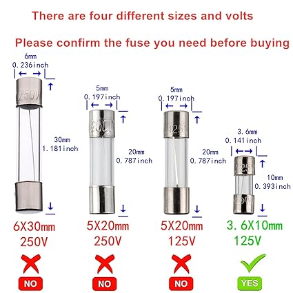 BOJACK F3AL125V 3.6x10 mm 3A 125V fuses 0.14x0.39 Inch 3 amp 125 Volt Fast-Blow Glass Fuses(Pack of 10 Pcs)