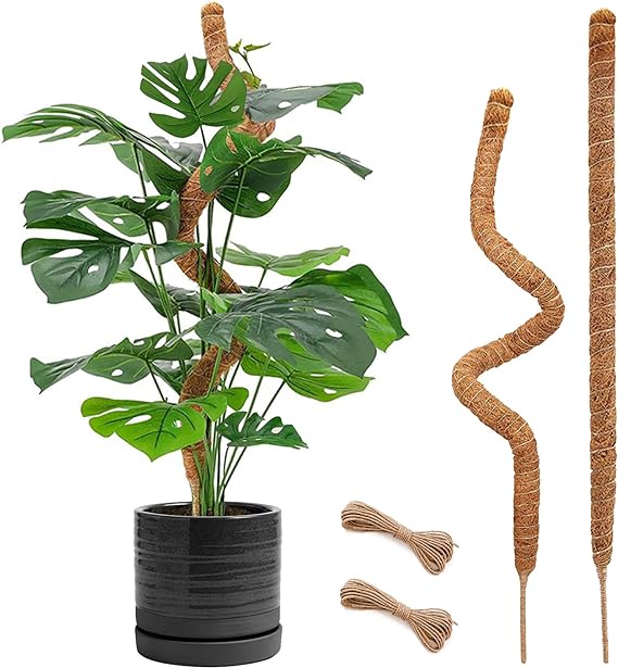 28 Inch Moss Pole, 2 Pack Bendable Moss Pole for Plants Monstera, Moss Poles for Climbing Plants Indoor, Handmade Coco Coir Plant Pole Sticks Support Stakes for Potted Plants