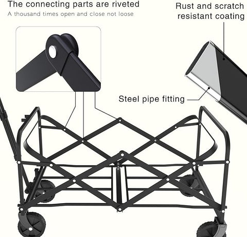 NEBICALS Kleiner Wagen, zusammenklappbarer faltbarer Wagen, Lebensmittelwagen, Allzweck-Gartenwagen, faltbarer Wagen mit Rädern für Gartensport im Freien 