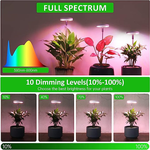 ROMSTO Grow Lights for Indoor Plants, LED Full Spectrum Plant Light for Indoor Plants, Height Adjustable Grow Light with 10 Dimmable Brightness, 8/12/16H On/Off Timer, Ideal for Small Plants,2 Packs