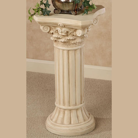 Corinthian Column Pedestal - Ivory Wash - Roman Style - Indoor/Outdoor Display - Small Size - 24 H, Top is 12 Inches Square, Weighs 11 lbs