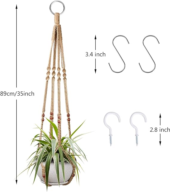 Augshy 2 colgadores de plantas para decoración de interiores y exteriores, cesta colgante de macramé con 4 ganchos (35 pulgadas)