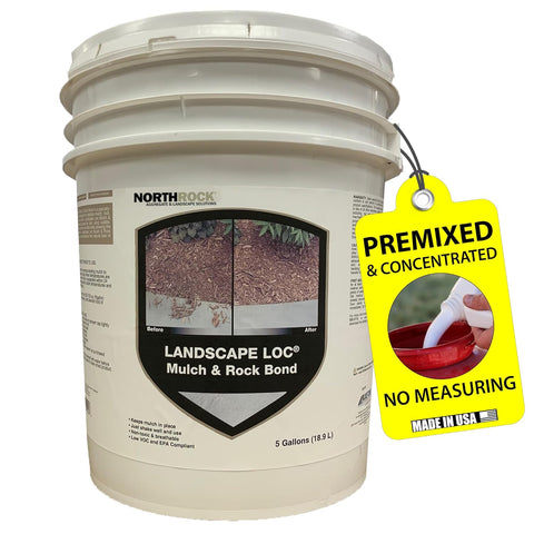 Landscape Loc Mulch & Rock Bond - Landscaping Glue, Locks Mulch, Rock, & Gravel in Place, Ready to Use, No Mixing, Fast-Drying, Strong, Sprayable, Adhesive, Binder, and Stabilizer, (5 Gallon, 1)