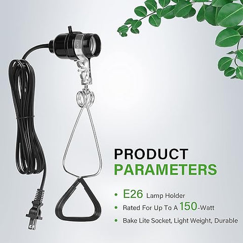 Simple Deluxe HIWKLTCLAMPSOCKETX2 Paquete de 2 lámparas de abrazadera de calor y criadora de calibre 18/2 con enchufe de baquelita, cable de 150 vatios y 6 pies, negro, 2 unidades 