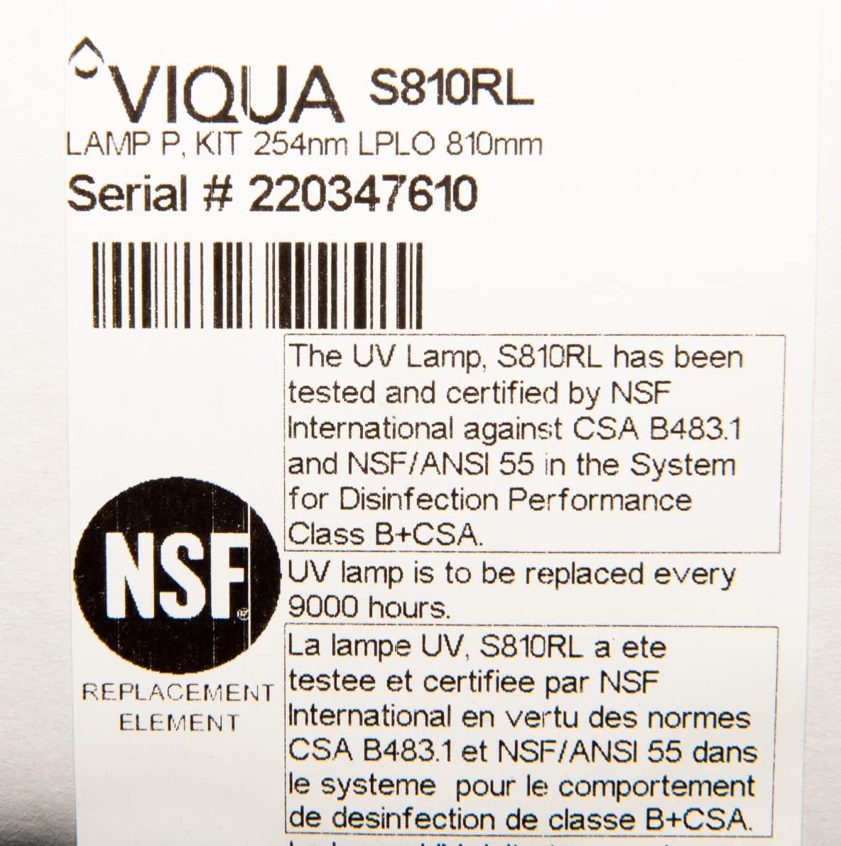 Viqua S810RL Ersatz-Wassersystem-UV-Lampe für S8Q-PA 