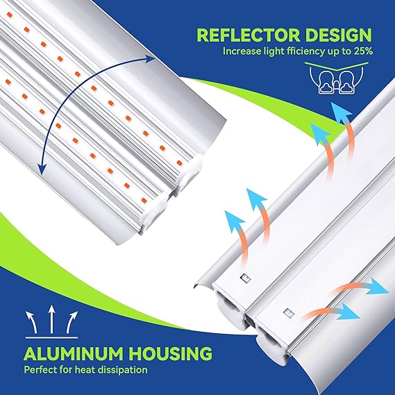 Monios-L T5 LED-Wachstumslicht, 4 Fuß Vollspektrum-Sonnenlichtersatz, integrierte Hochleistungsleuchte mit 60 W und Seilaufhänger für Zimmerpflanzen, Hydrokultur, Setzlinge, Wachsen, Blühen 