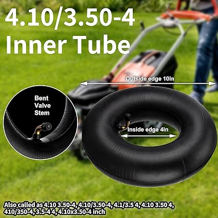 4,10/3,50–4 Zoll Ersatz-Reifenschläuche, 2 Stück, robuster 4,10/3,50–4/410/350–4 Schlauch mit gebogenem Ventilschaft für Schubkarren, Rasenmäher, Handkarren, 4 Zoll Karren, Traktoren, Golfwagen, Transportwagen, Anhänger 