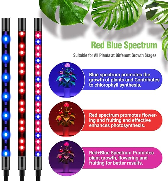 FRENAN Luz de cultivo con soporte, para plantas de interior con espectro rojo azul, 10 brillo regulable, temporizador 4/8/12H, 3 modos de interruptor, cuello de cisne ajustable, adecuado para el crecimiento de varias plantas 