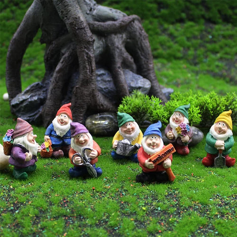 PEATOP Accesorios de jardín de hadas, figuras de gnomo en miniatura, juego de 7, figuras de gnomo de jardín para decoración de macetas, decoración del hogar, jardín de hadas