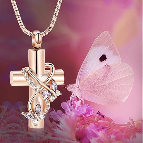 QGJNSGC Collares de urna para cenizas, joyería de cremación de mariposas para cenizas para cruz humana con colgante de ceniza conmemorativo de mariposa de cristal, joyería de recuerdo, regalos para la pérdida de un ser querido