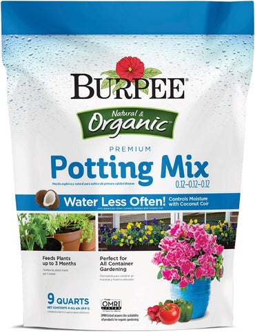 Burpee, 9 cuartos | Alimento de mezcla de tierra natural para macetas orgánicos de primera calidad, ideal para contenedores, uso de vegetales, flores y hierbas para plantas de interior y exterior 