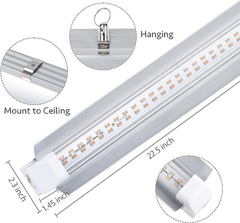 Wachstumslicht, 2 Fuß T8, 100 W (4 x 25 W, 600 W-Äquivalent), superhelles Vollspektrum-Sonnenlicht-Pflanzenlicht, LED-Wachstumslichtstreifen, Wachstumslichter für Zimmerpflanzen, Gewächshaus, 4er-Pack 