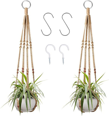 Augshy 2 colgadores de plantas para decoración de interiores y exteriores, cesta colgante de macramé con 4 ganchos (35 pulgadas)