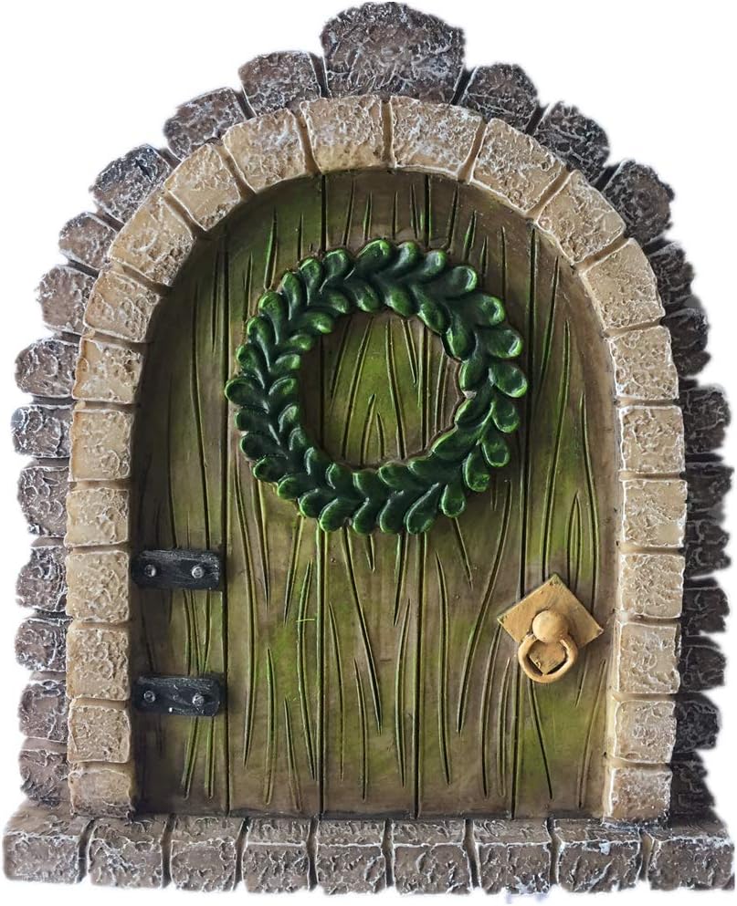 MUAMAX Accesorios para puertas de jardín de hadas, puertas de hadas en miniatura, pared interior/exterior, puerta mística para tronco de árbol (marrón)