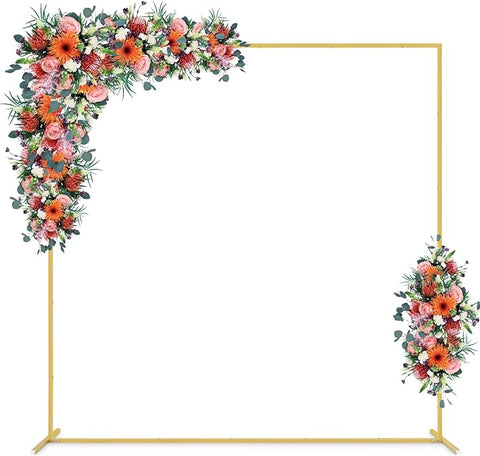 Soporte de telón de fondo dorado de 6.6 pies, kit de arco de globo cuadrado de metal para boda, marco de cenador de jardín, soporte de anillo de flores para boda, fiesta de cumpleaños, ceremonia, aniversario, decoración de fondo de foto 