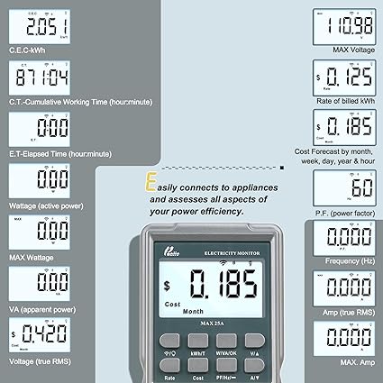 Poniie PN2500 Professionelles NEMA 5–15 Wi-Fi Wireless Level 1 EV-Ladegerät, Durchgangs-Stromverbrauchsmonitor (60–240 V, 25 A) 