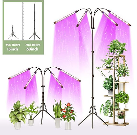 FRENAN Luz de cultivo con soporte, para plantas de interior con espectro rojo azul, 10 brillo regulable, temporizador 4/8/12H, 3 modos de interruptor, cuello de cisne ajustable, adecuado para el crecimiento de varias plantas 