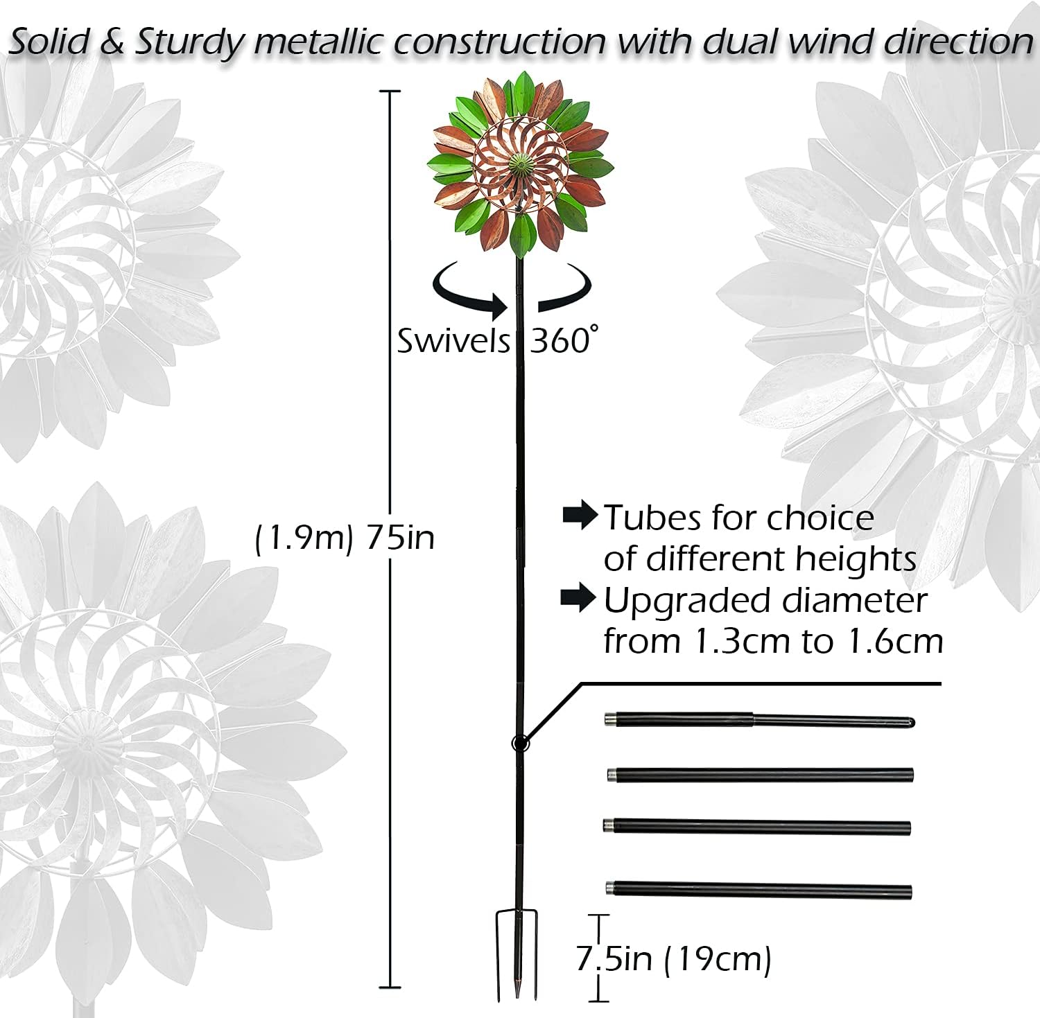 Solar-Windspiel, Orchidee, mehrfarbig, saisonale LED-Beleuchtung, solarbetriebene Glaskugel mit kinetischem Windspiel in zwei Richtungen für Terrasse, Rasen und Garten