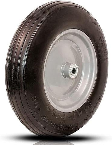 Universal Wheelbarrow Tire Flat Free 14.5"D x 3.2"W, Fits 4.80/4.00-8, 3.50/2.50-8, 4.00-6, 4.00-8 Wheelbarrow Wheels, installed 5/8" Bearing with Extra 3/4" Bearing,3"- 6" Center Hub (1 Pack)